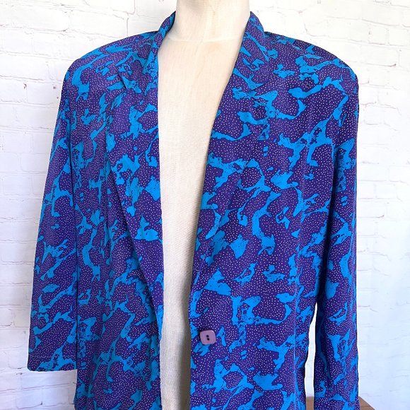 90's Funky Purple & Turquoise Lightweight Blazer - Size 16/Large - Picture 1 of 10